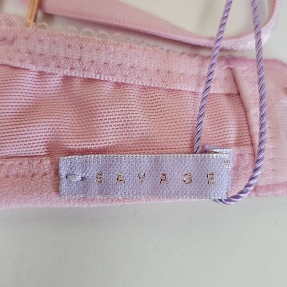 Savage X Fenty Bra Unlined Pink Metallic Gold Lace Mesh Wireless Women's S NWT - Picture 13 of 16